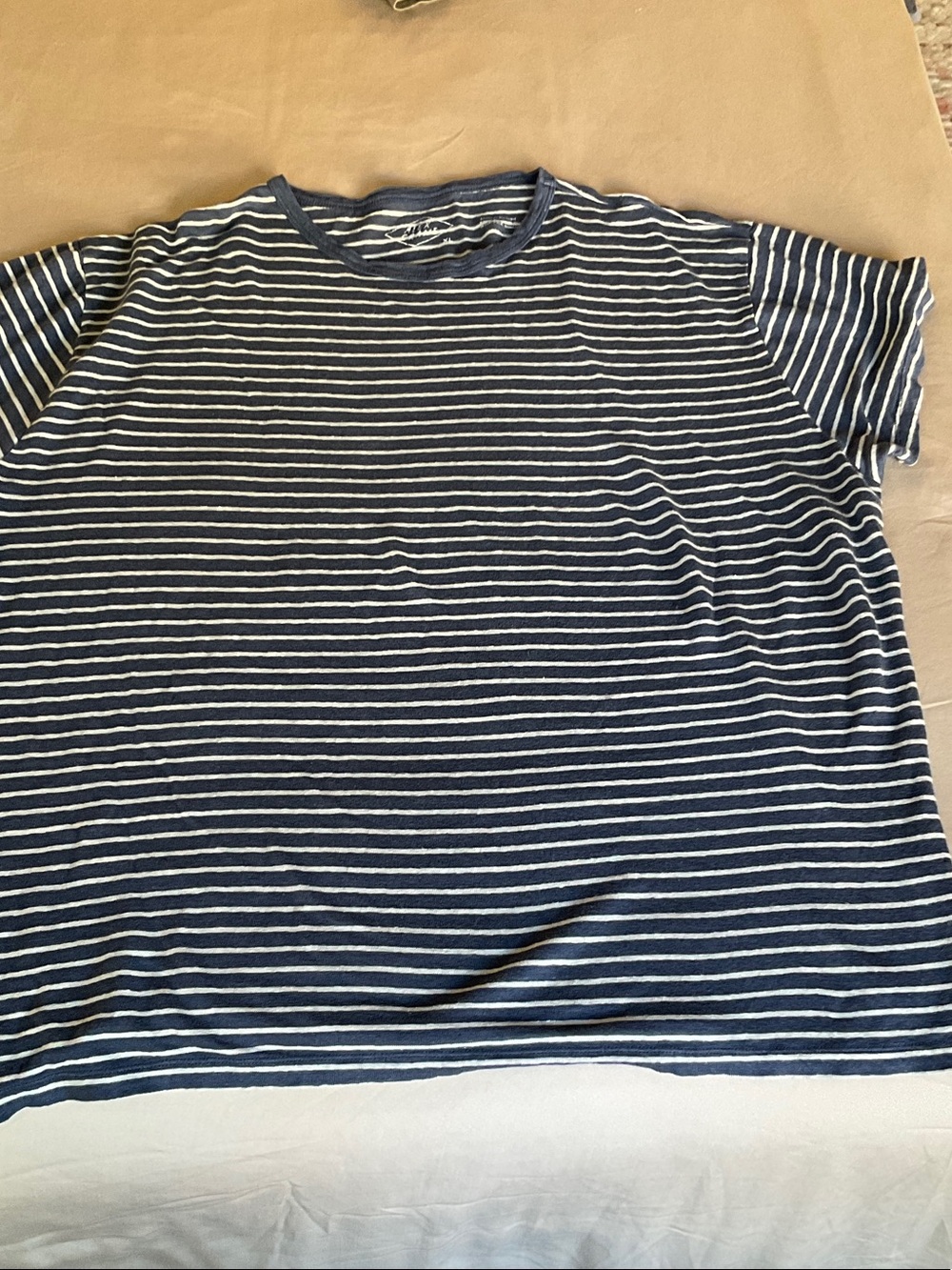 Men's Navy and White Striped Crew Neck Tee